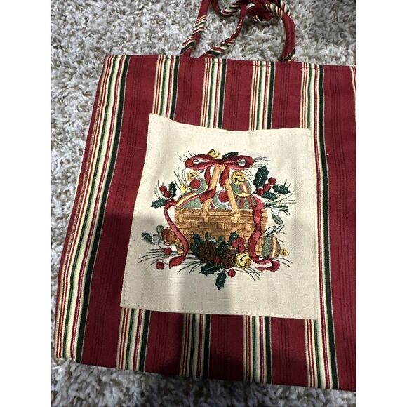 Longaberger Small Totes 2005 Holiday Stripe  Embroidered Basket Gift Bag. New - Picture 2 of 6